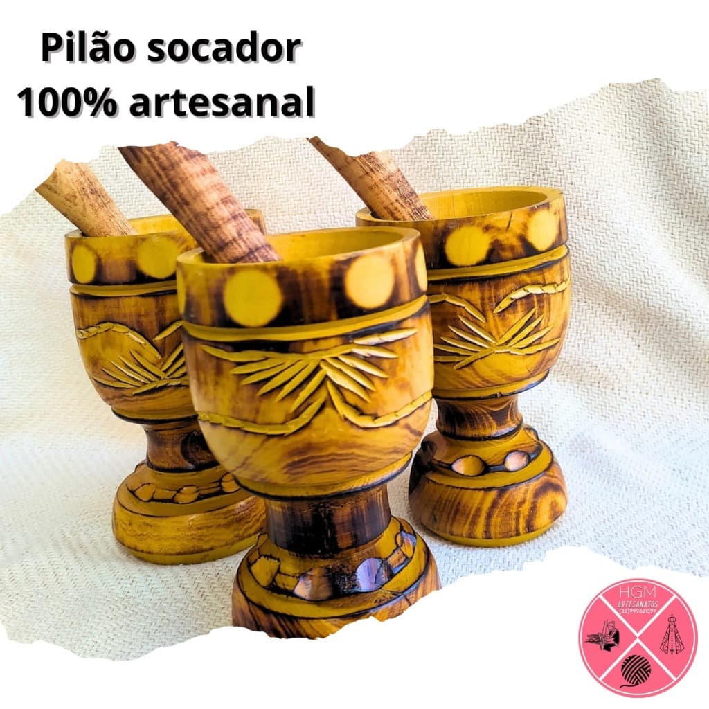 pilão artesanal madeira M 18 cm rustico socador alho
