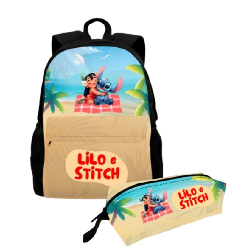 Mochila Escolar Lilo Stitch Bolsa Infantil Reforçada Com Alça Ajustável Material Nylon