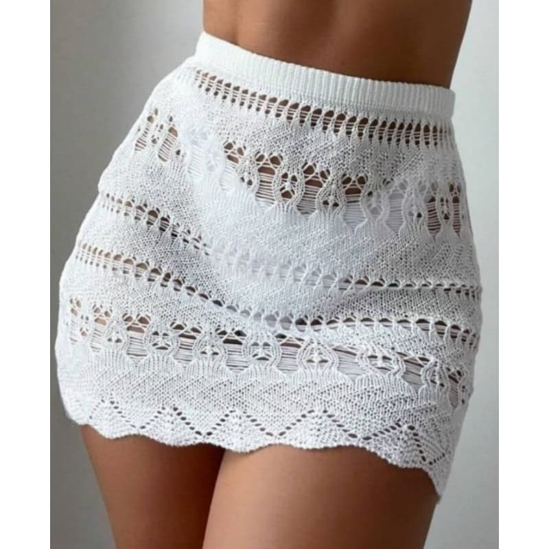 Saia Saída de Praia Rendada Tricot Coz Elastico Que se Ajusta ao Corpo Moda Praia e Piscina