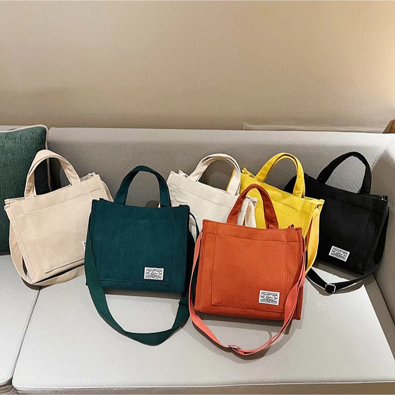 Bolsa Quadrada Lona Pequena 2 Alças Feminina Transversal Bonita de Ombro de Passeio em Veludo Estilo