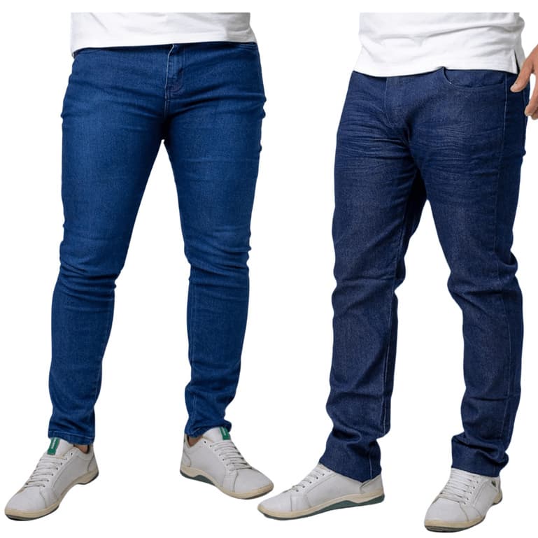 Kit 2 Calças Jeans Masculina Slim Fit Lycra Elastano Azul Escuro Used Sarja Trabalho Casual Presente Pai