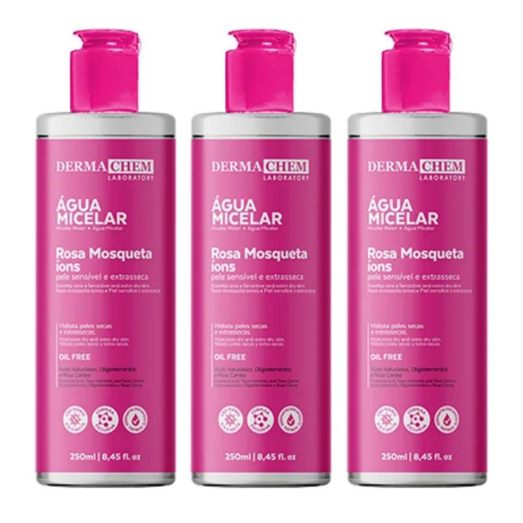 Dermachem Kit Com 3 - Água Micelar Rosa Mosqueta Íons  250ml