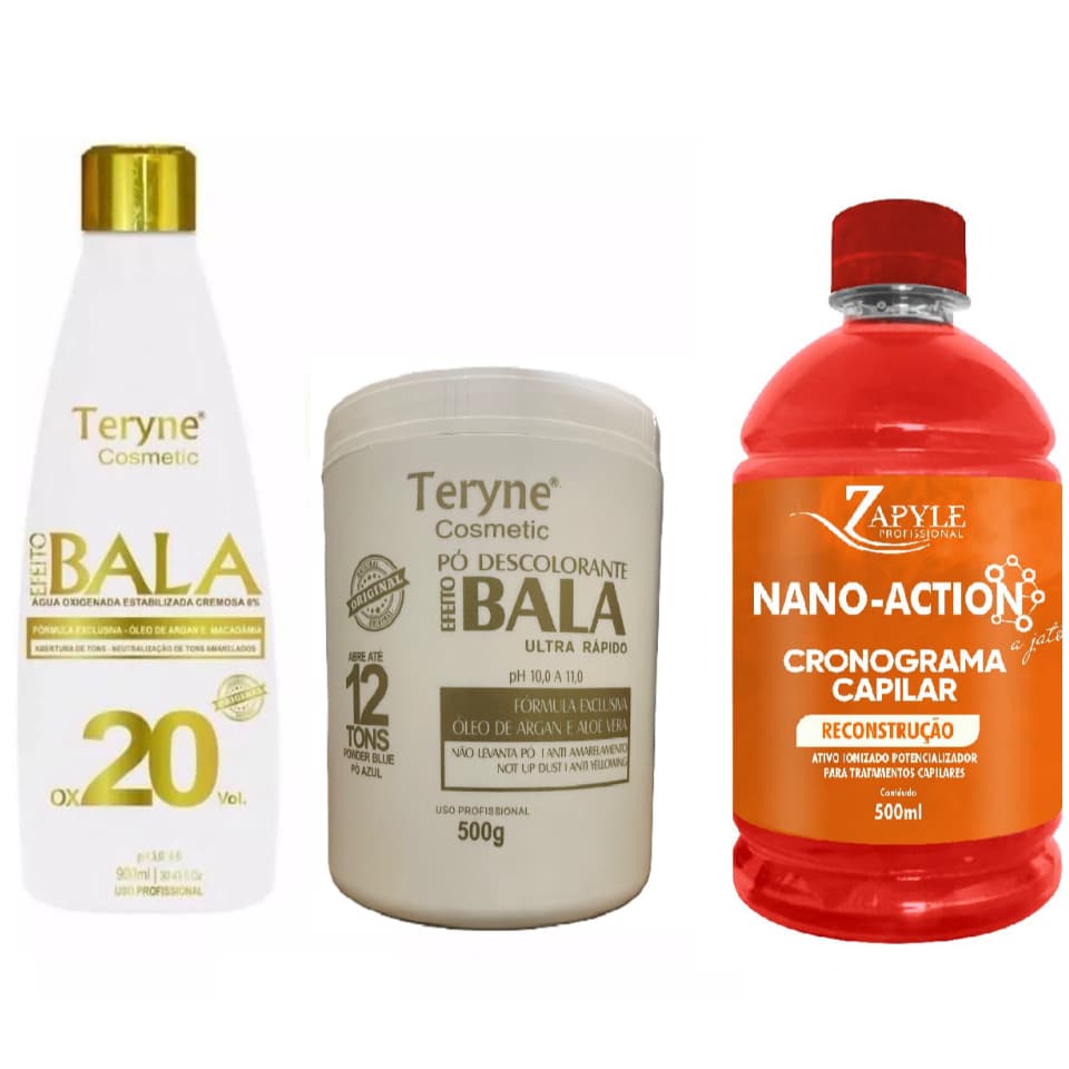 kit Pó bala Descolorante Teryne+ ox 20v + Nano Reconstrução