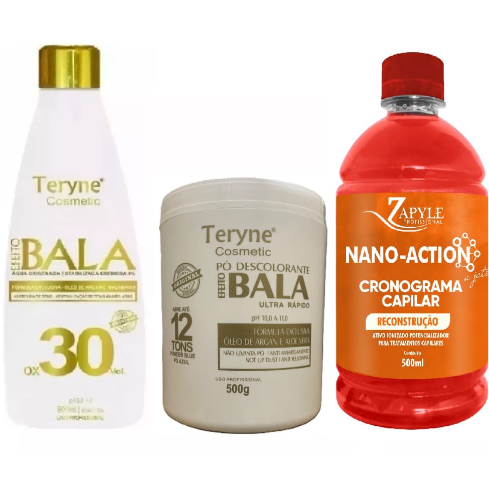 Pó bala Descolorante Teryne+ ox 30v + Nano Reconstrução