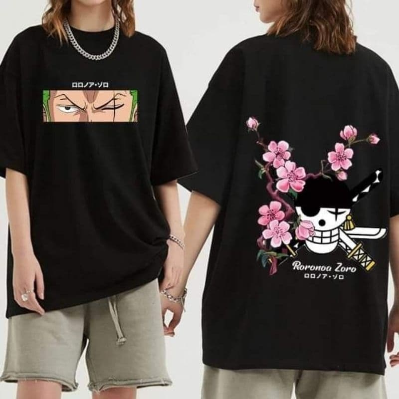 camisa de anime one piece zoro flor unissex (100%algodão)
