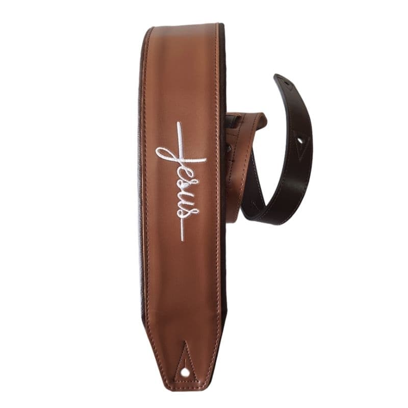 Correia/Alça de couro luxo acolchoada com o nome Jesus para guitarra baixo violão