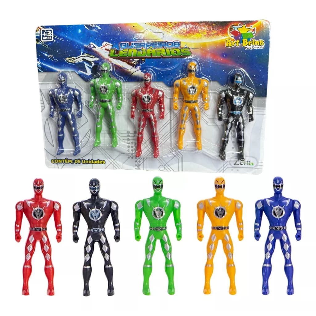 Boneco Heroi Articulado Power Ranger Cartela C/ 5 Bonequinhos Miniatura Colorido