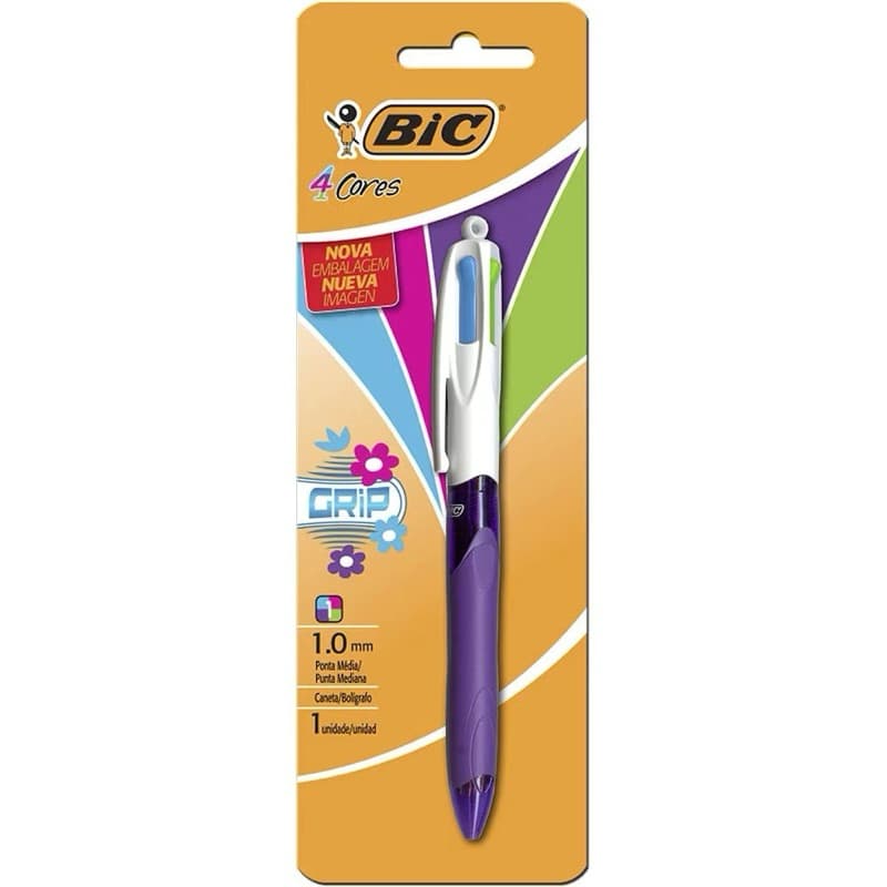 Caneta Esferográfica BIC 4 Cores Grip Fashion - Estoque Imediato e Conforto na Escrita