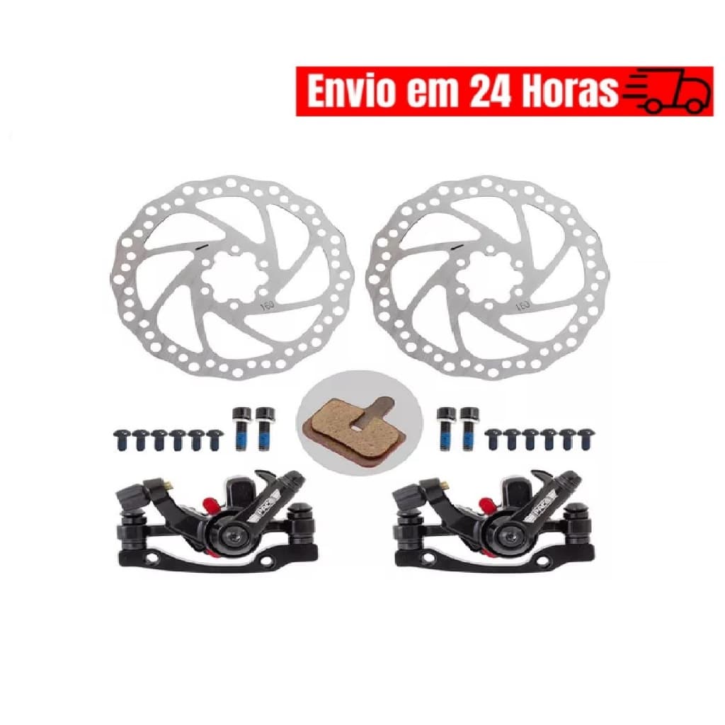 KIT FREIO A DISCO MECÂNICO P/ BICICLETA COM PINÇA E ROTOR