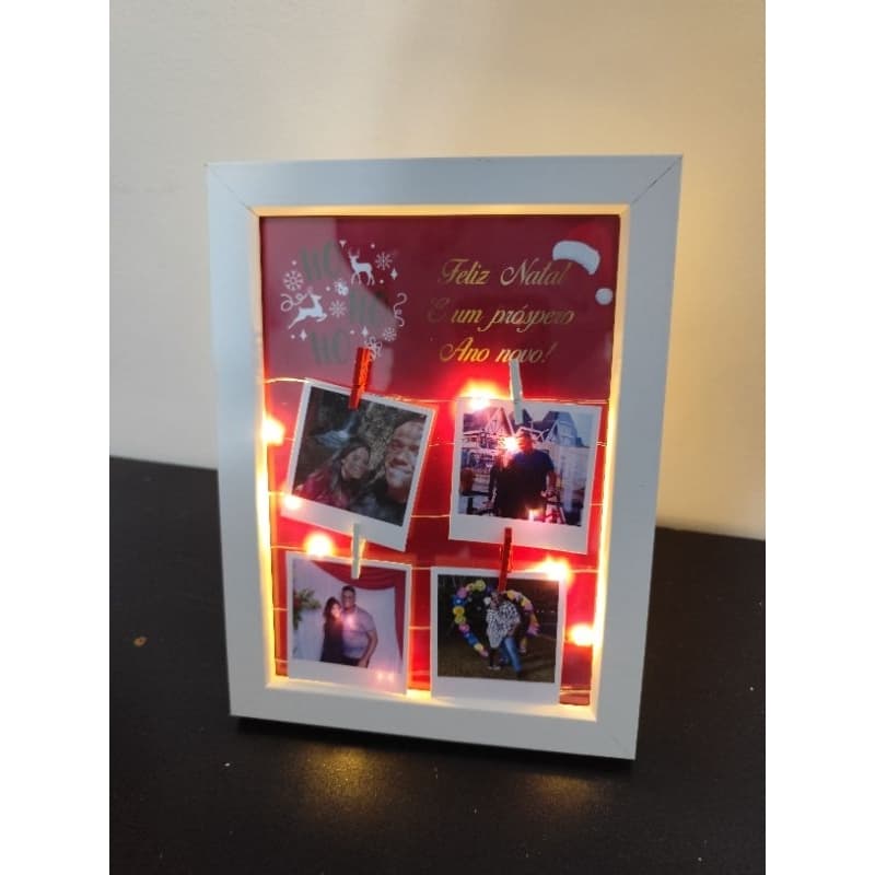 Quadro com luzes Feliz Natal Porta retrato com led e fotos