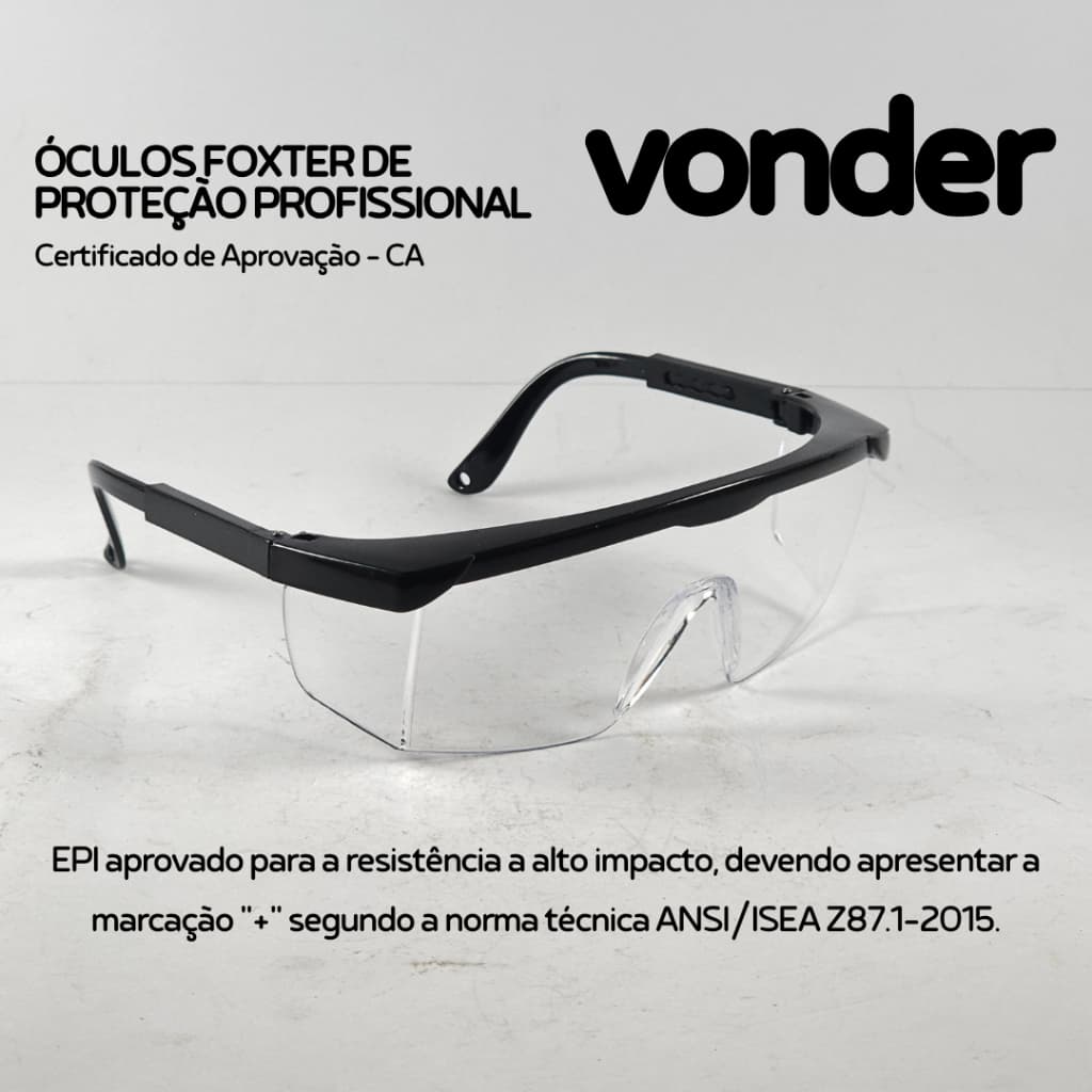 KITs Óculos Proteção Foxter EPI Segurança Incolor Transparente Haste Reforçada com CA - VONDER