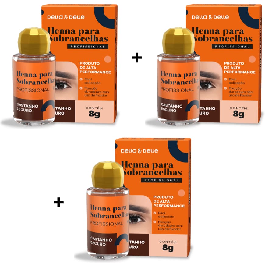 Kit 3 Henna Della e Delle 8g - Castanho Escuro