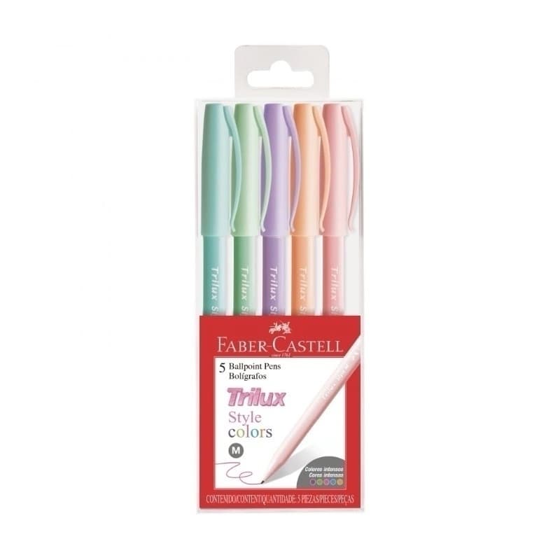 Caneta Esferográfica Trilux Style Colors Pastel 1.0mm Faber-Castell BT 5 UN