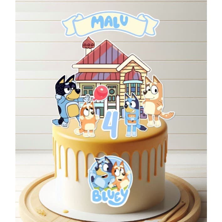 Topo topper de bolo BLUEY personalizado com nome e idade