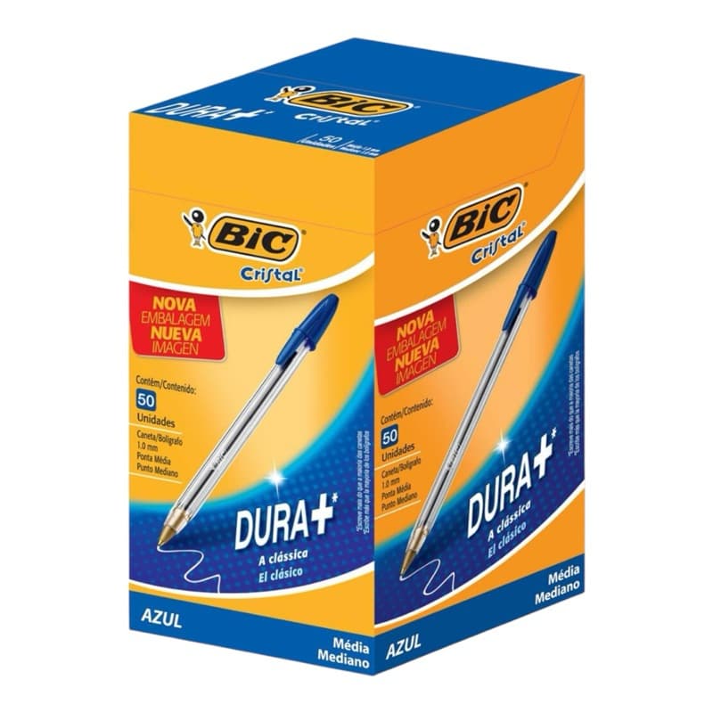 Caneta Esferográfica BIC Escrita Média Cristal Dura Mais, Vermelha, CX 50 UN