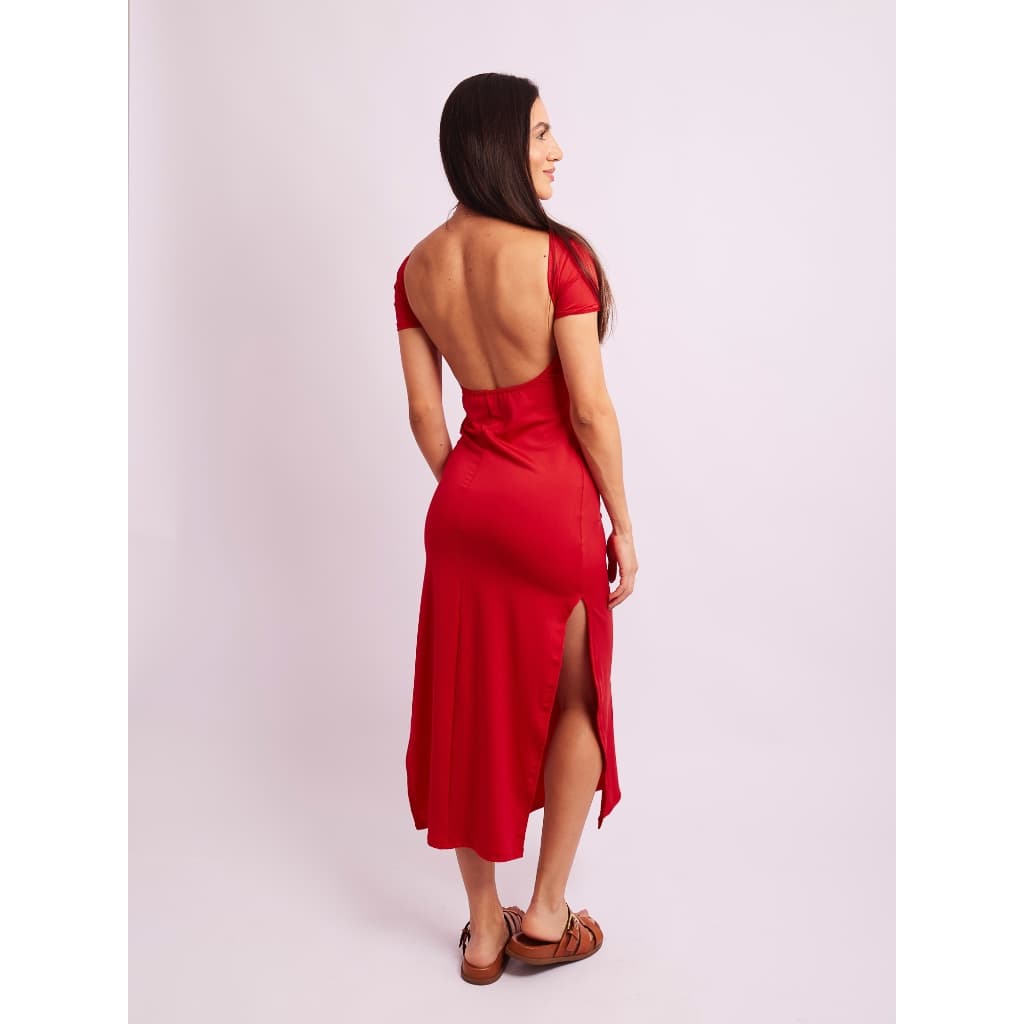 Vestido Costa Nua Feminino Midi com Fenda Lateral Manga Curta Natal Revéillon Ano Novo