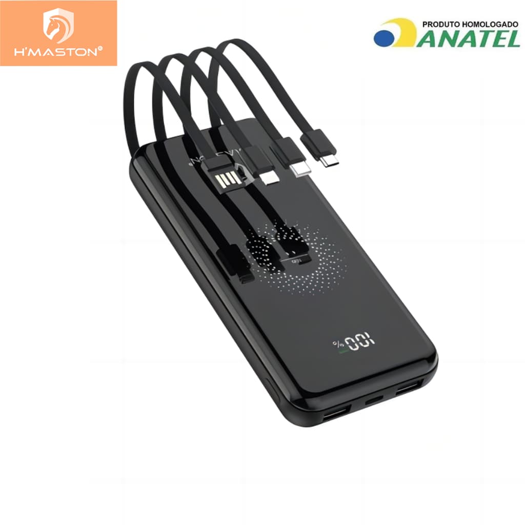 H'maston YD-25 Carregador Portatil Power Bank Turbo 10.000mah  5v 3.1A C/4 Cabos