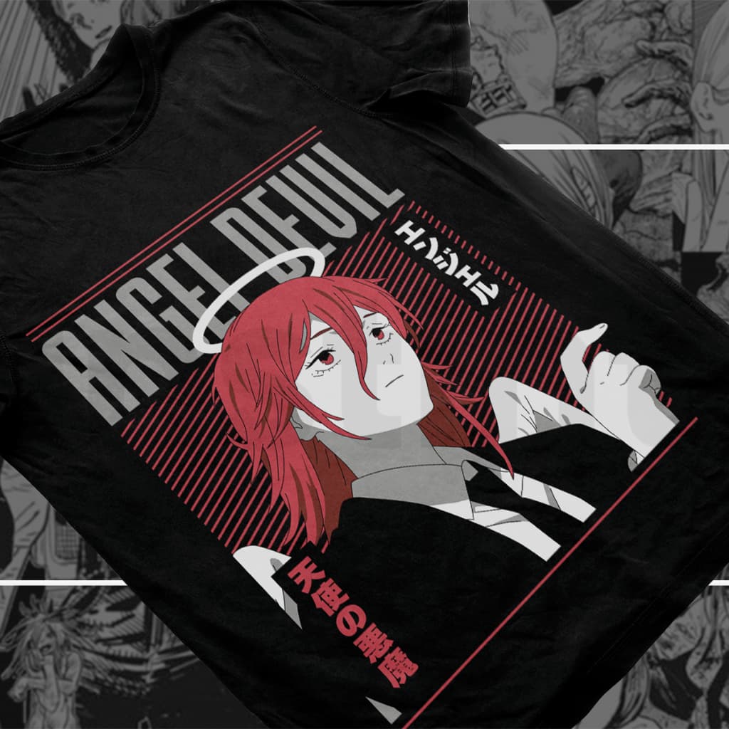 Camisa Angel Devil Blusa Chainsaw Man Camiseta de Anime 100% Algodão