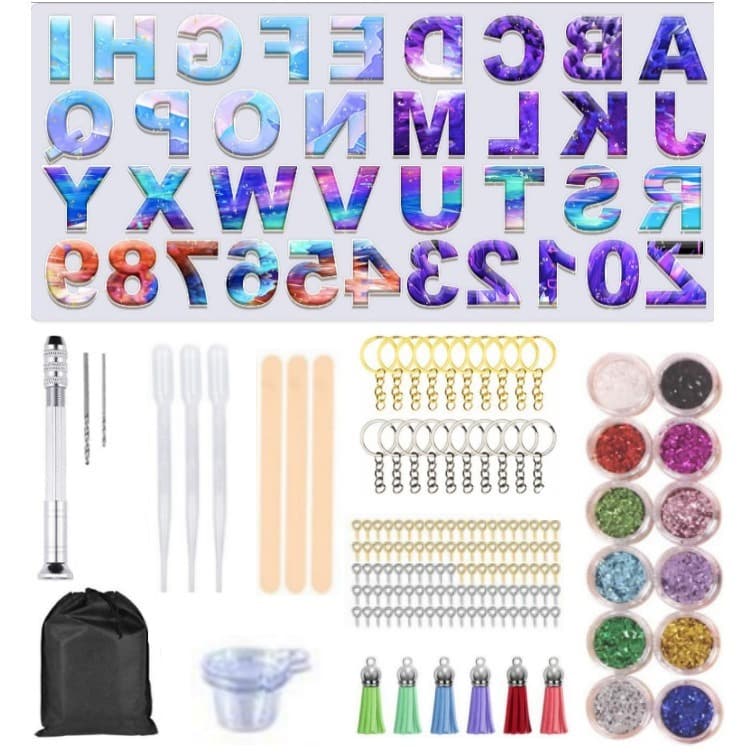 Forma De Alfabeto De Silicone Para Chaveiro De Resina 152pcs，pingente alfanumérico