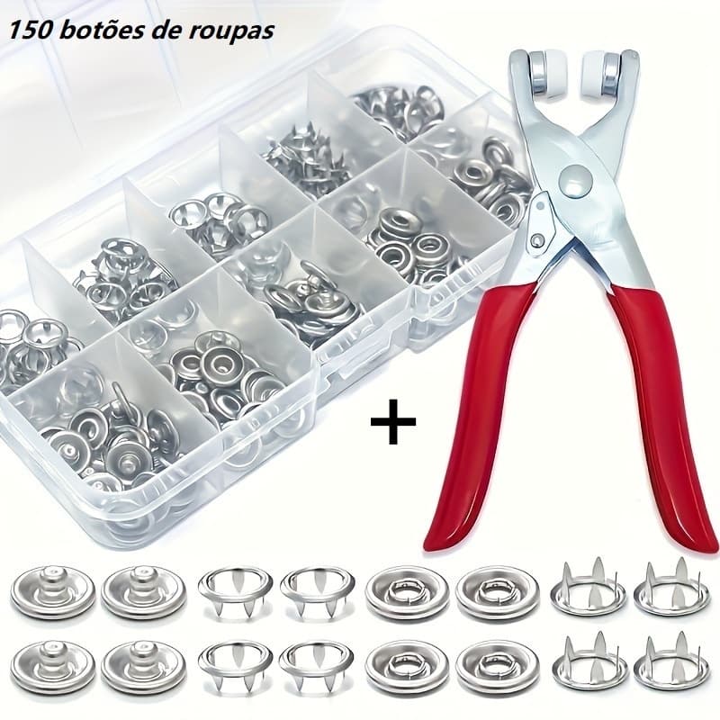 Alicate Aplicador Para Botao De Metal De Pressao Roupa Bebe com 150 botões de roupas