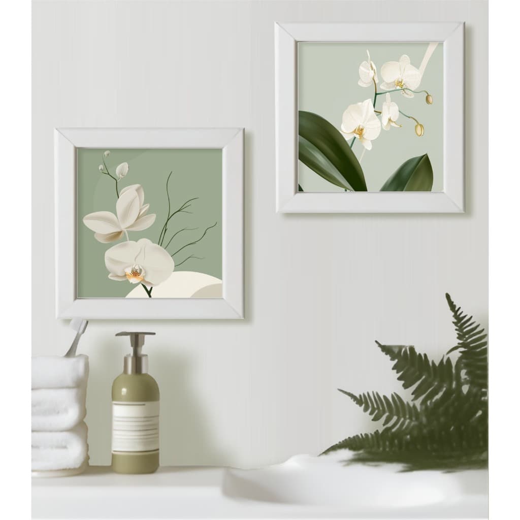 2 Quadros Decorativos Para Sala Banheiro Lavabo Cozinha Sala Quarto Escritório Decoração Flores Orquidea Moldura e Vidro