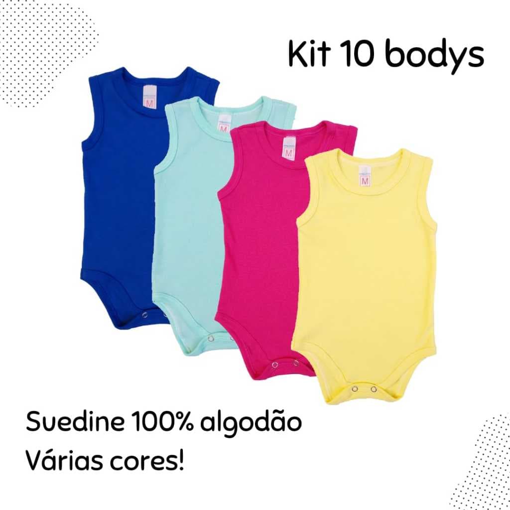 Kit BODY REGATAS 10 peças Suedine 100% Algodão (Variedades de cores) Lisos