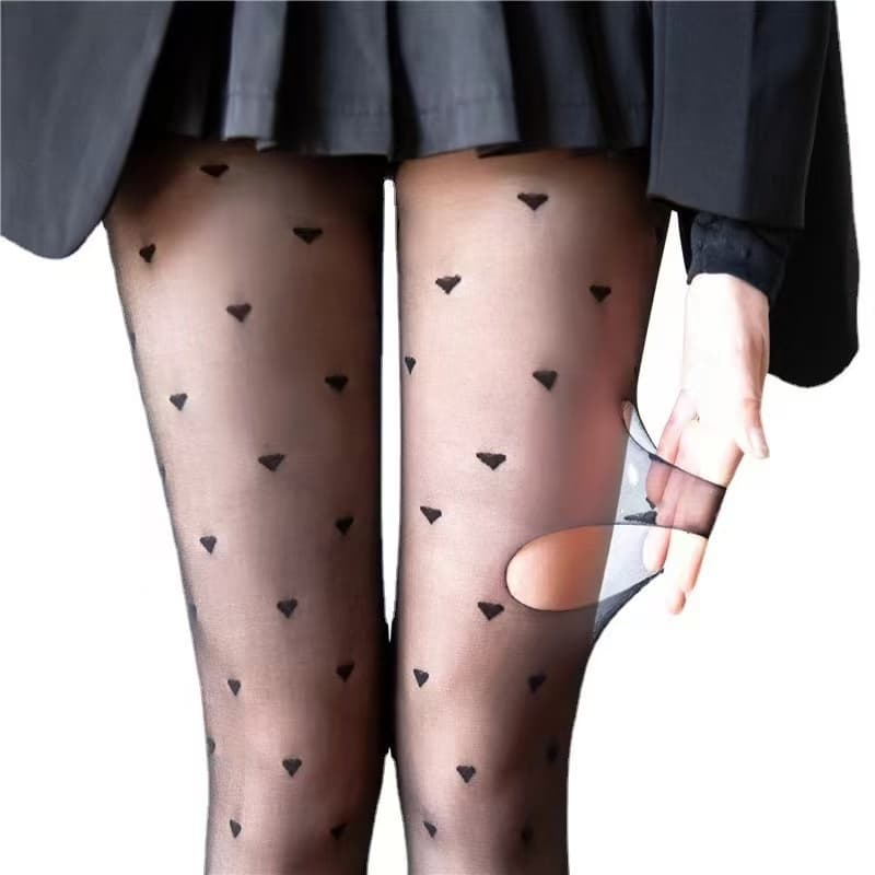 Meia Calça Fina Estampada CORAÇÃO Feminina Adulto Fio 15d Tendencia  Moda Mulher