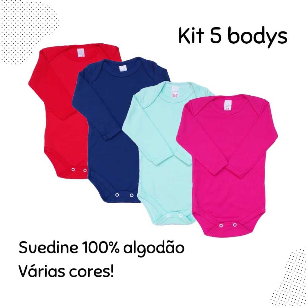 Kit 5 Bodys BEBÊ (MANGA LONGA) Variedades de Cores (Suedine 100% Algodão)