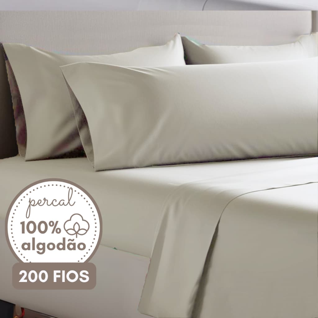 Jogo Cama 5 Peças com Fronha de Corpo Lençol Elastico e de Cima Completo 200 Fios Casal Queen King