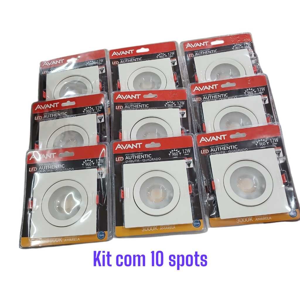 Kit 10 Spots Led Quadrado Embutir 12w Bivolt Avant Teto Gesso Cor amarela 3000K 110V/220 Lâmpada luminária parede