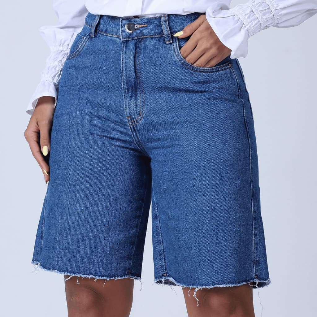 Short Jeans Feminino Bermuda Jort Cintura Alta 100% algodão Ciclista