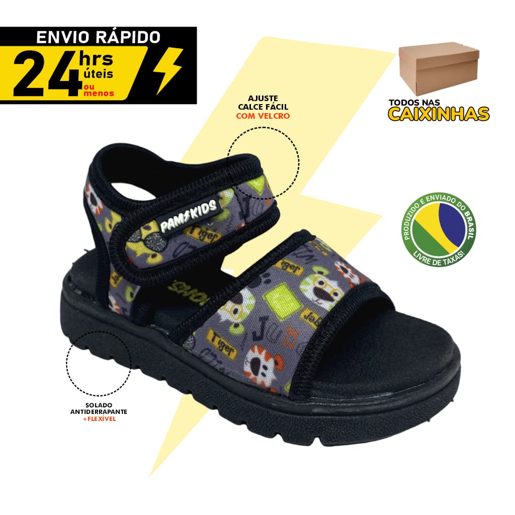 Papete Calce Fácil Infantil Menino ajuste em velcro estampado tigrinho leve confortável black friday