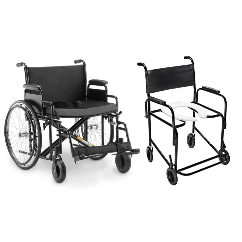 Cadeira de Rodas D500 Até 180kg  e Cadeira de Banho Flex Obeso