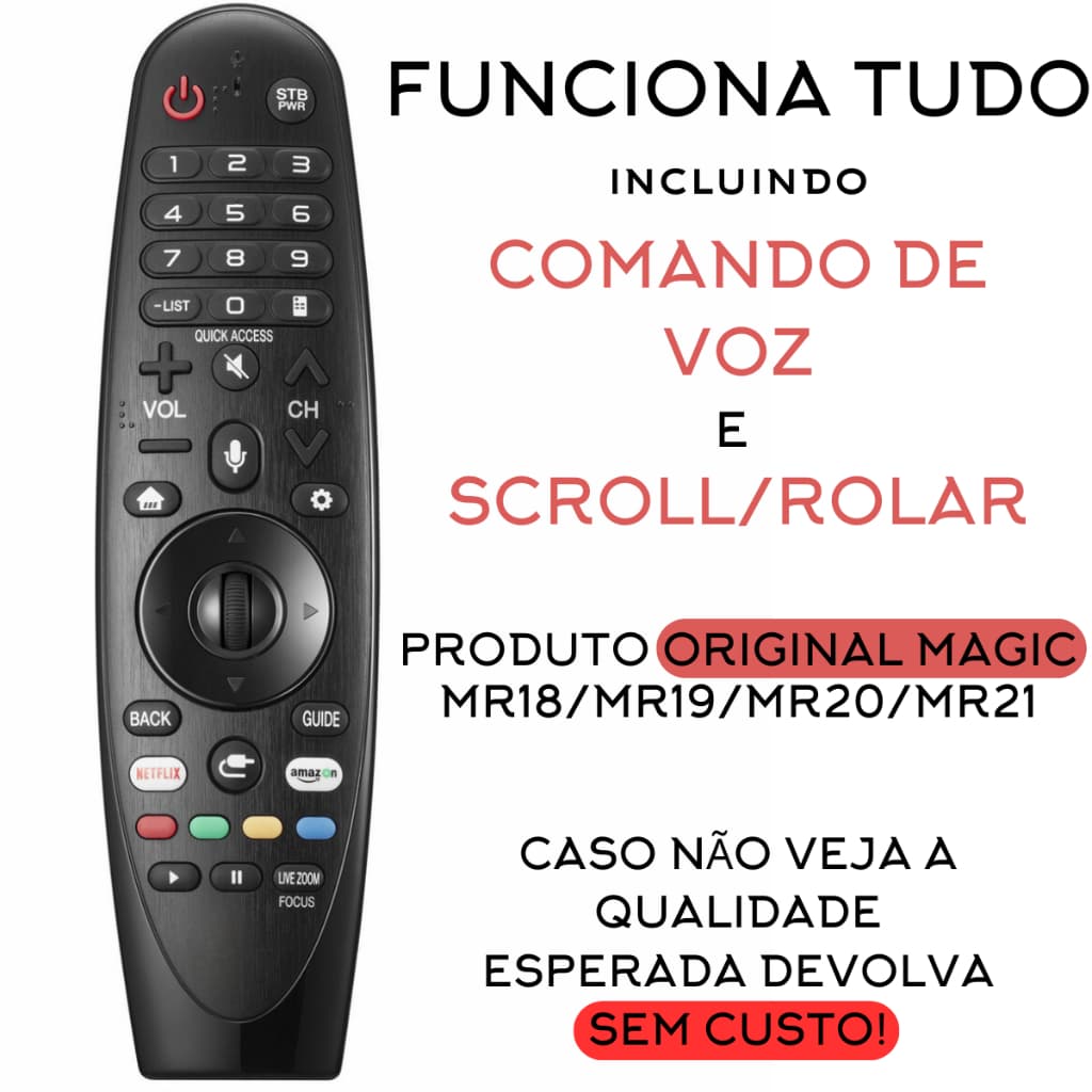 Controle Remoto com voz Magic MR18 MR19GA MR20GA Tv Smart FUNCIONA microfone e rolar (SCROLL) Envio Imediato! USADO!