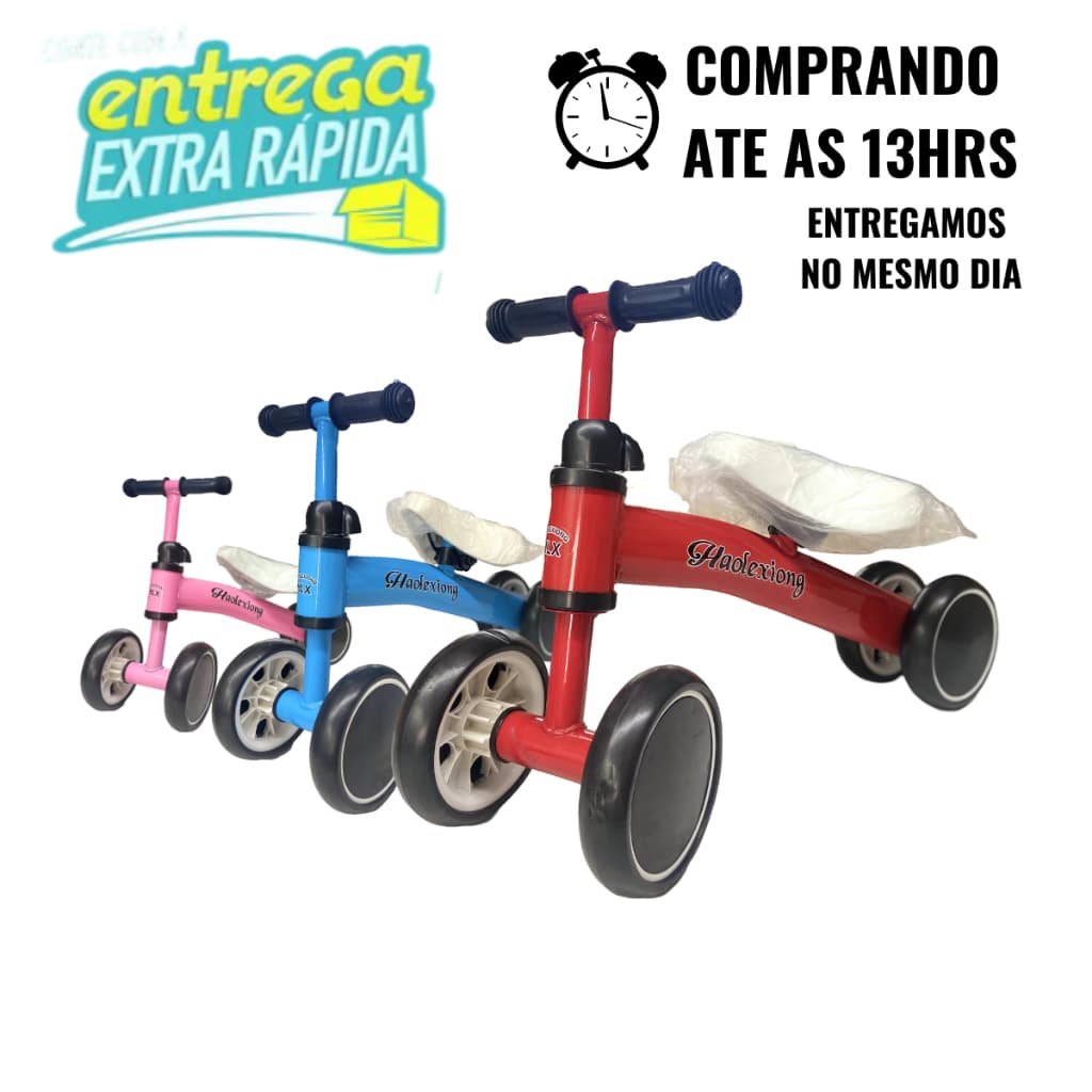 Bicicleta de Equilíbrio sem pedal andador 4 rodas bate pé infantil