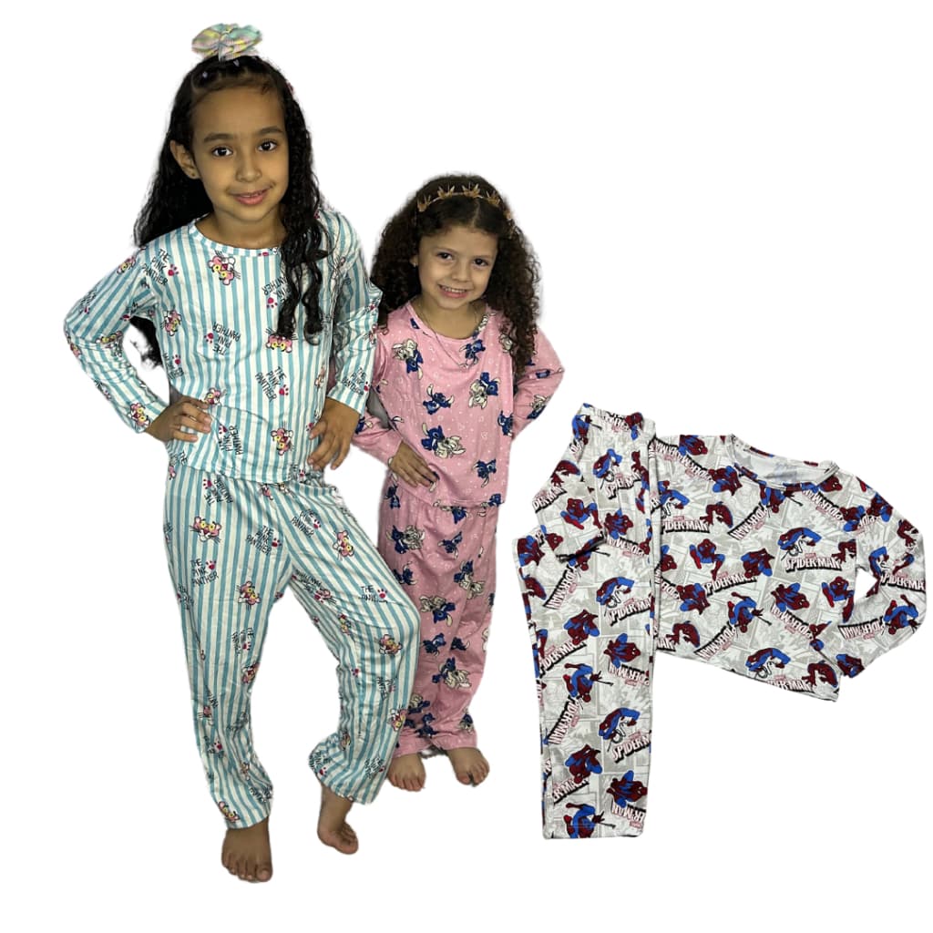 Pijama Infantil De Personagens Manga Comprida E Calça Malha Fria