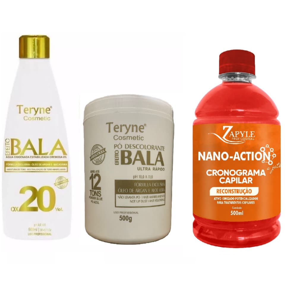 Pó bala Descolorante Teryne+ ox 20v + Nano Reconstrução