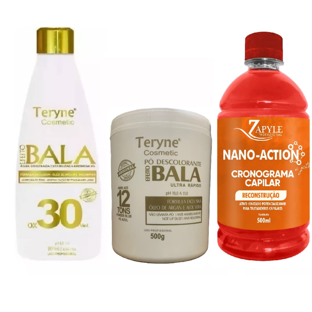 Pó bala Descolorante Teryne+ ox 30v + Nano Reconstrução