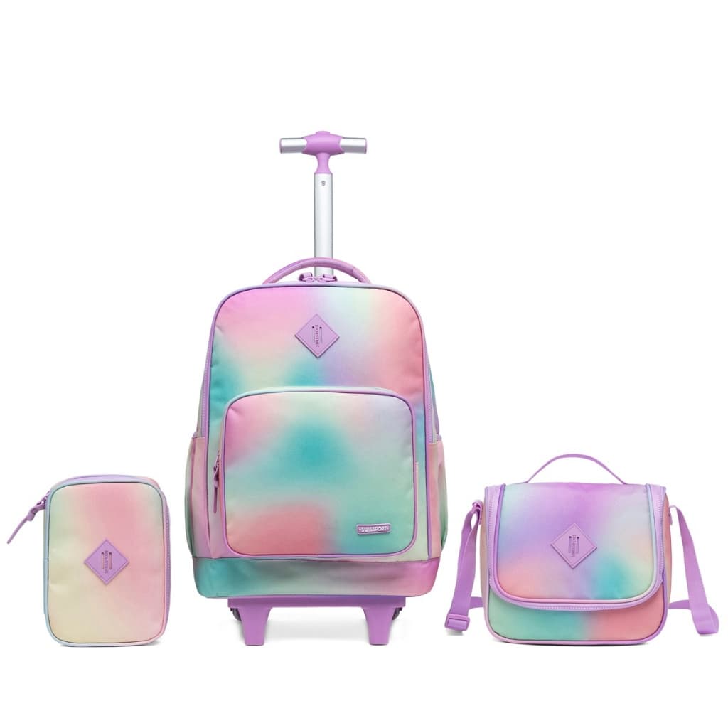 Kit Mochila Rodinha Estojo Lancheira Térmica Juvenil Resistente Espaçosa