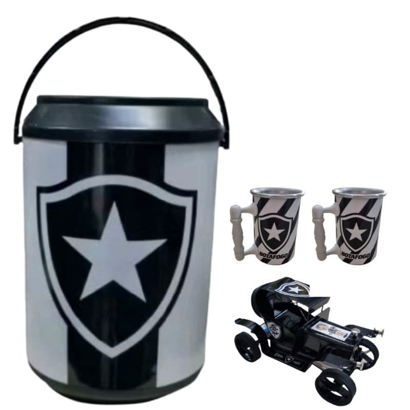 Cooler Térmico Caixa Térmica Botafogo Mais 2 Copos Térmicos e Carrinho De Metal