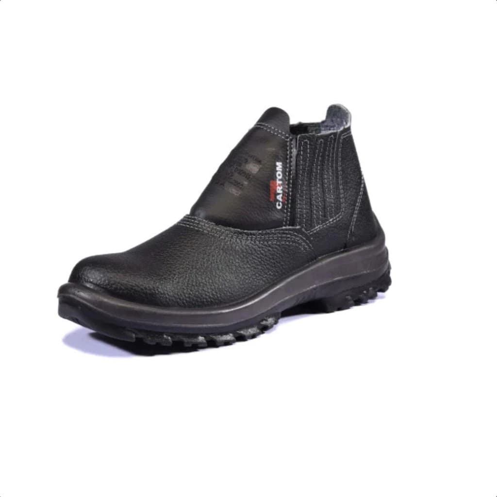 Botina de Segurança Cartom com Elástico | Couro Preto | Bico PVC | Solado Bidensidade | CA 15081