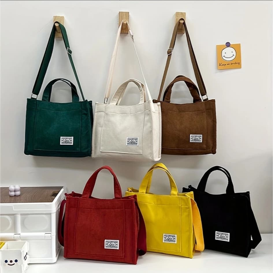 Bolsa Lona Pequena Quadrada Feminina de 2 alças Transversal Bonita Ombro de Passeio Veludo Estilo