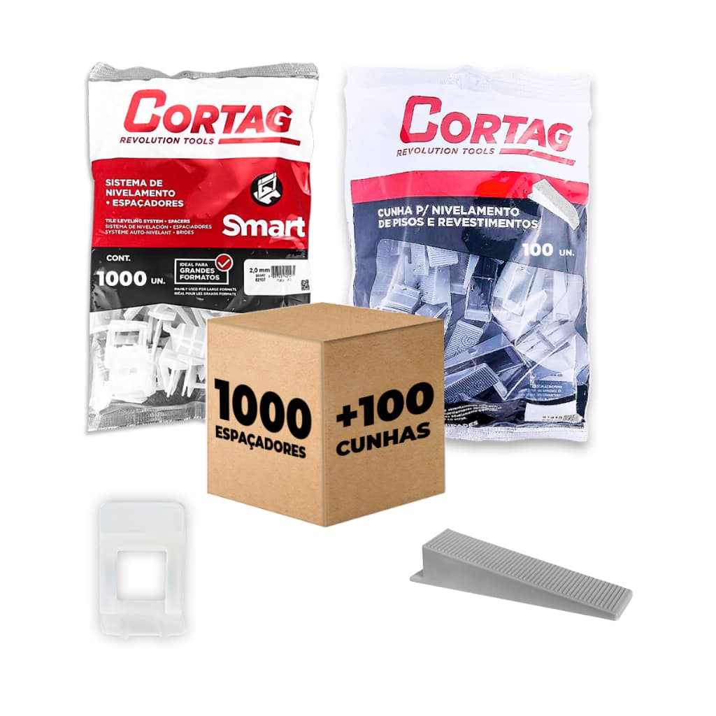 Espaçador Nivelador Smart C/1000 Peças + Cunha Eco C/ 100 Peças Cortag Azulejo Cerâmica Porcelanato