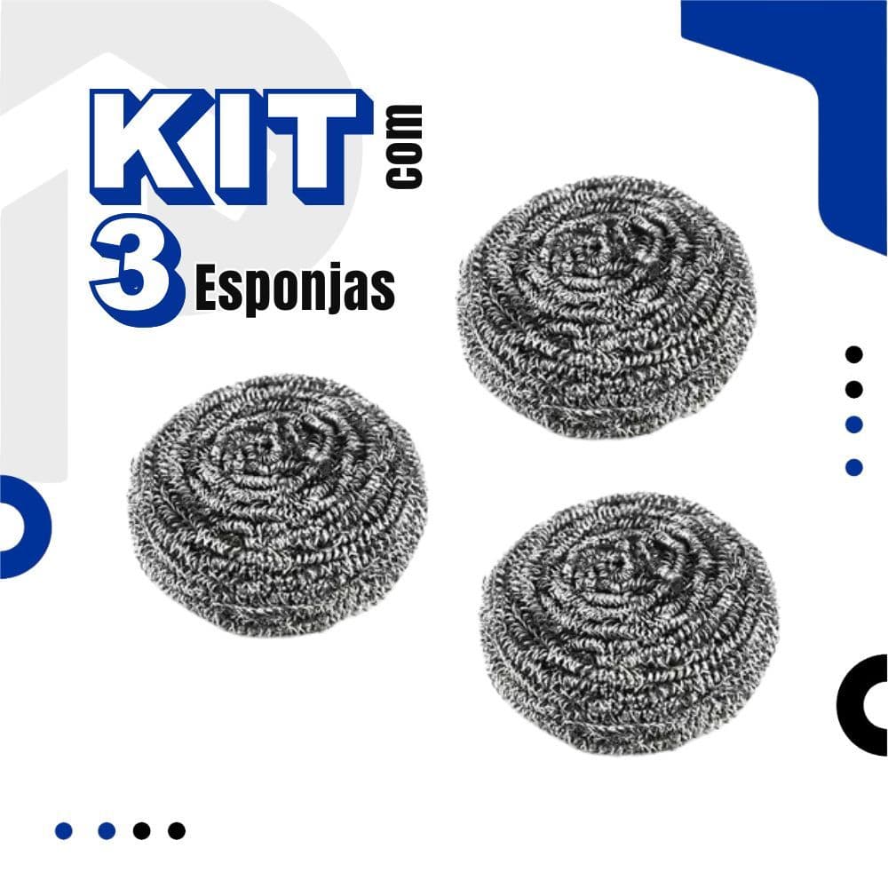 Kit 3 Esponjas Inox Multiuso para Limpeza de Panelas e Grelhas