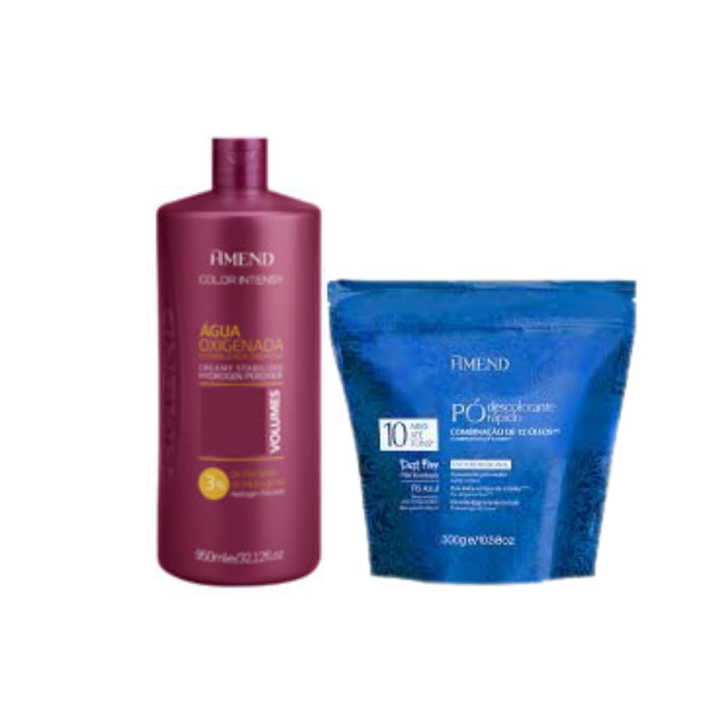 Kit Agua Oxigenada 950ml + Pó Descolorante 12 Oleos 300g Amend