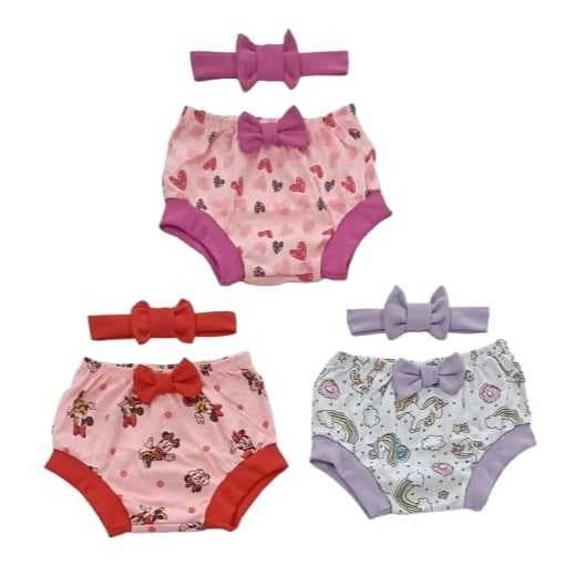 Shorts Tapa fralda para menina com Tiara laço