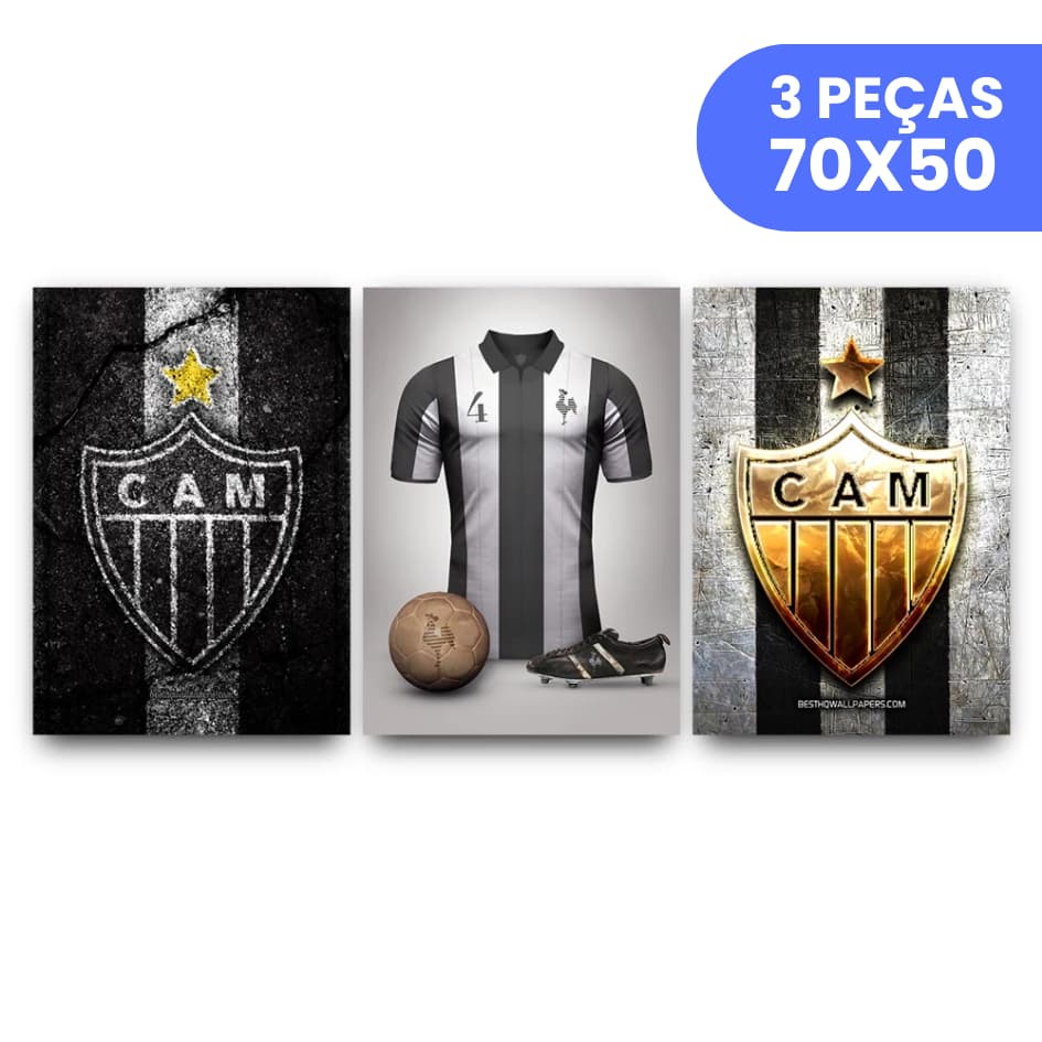 Kit Quadros Decorativos Atlético Mineiro Galo 3 Peças 50x70cm