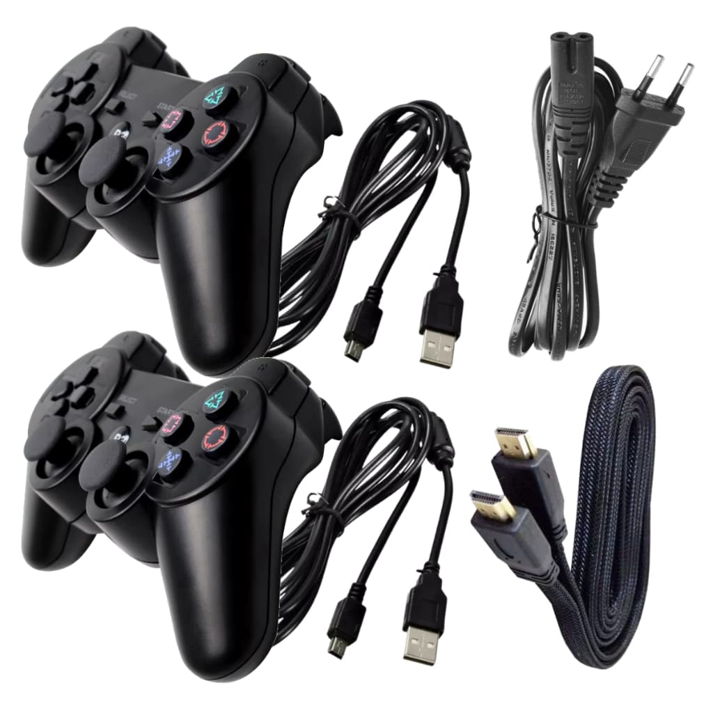 Kit Ps3 2 Controles + 2 Cabos + Cabo Força + Hdmi 4K Playstation 3 Kit Acessórios Compatível Com Ps3