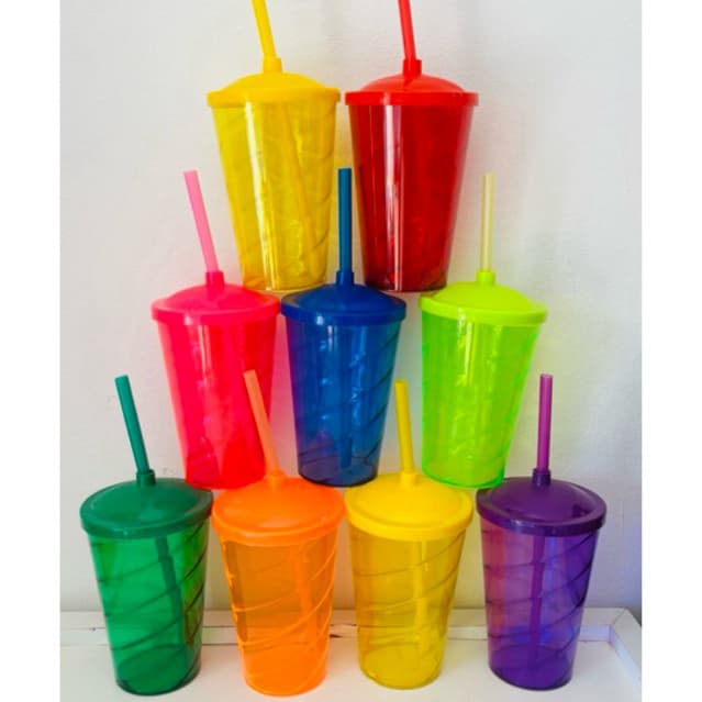 Kit 15 unidades copo Twister 400ml em acrílico com tampa e canudo para lembrancinhas