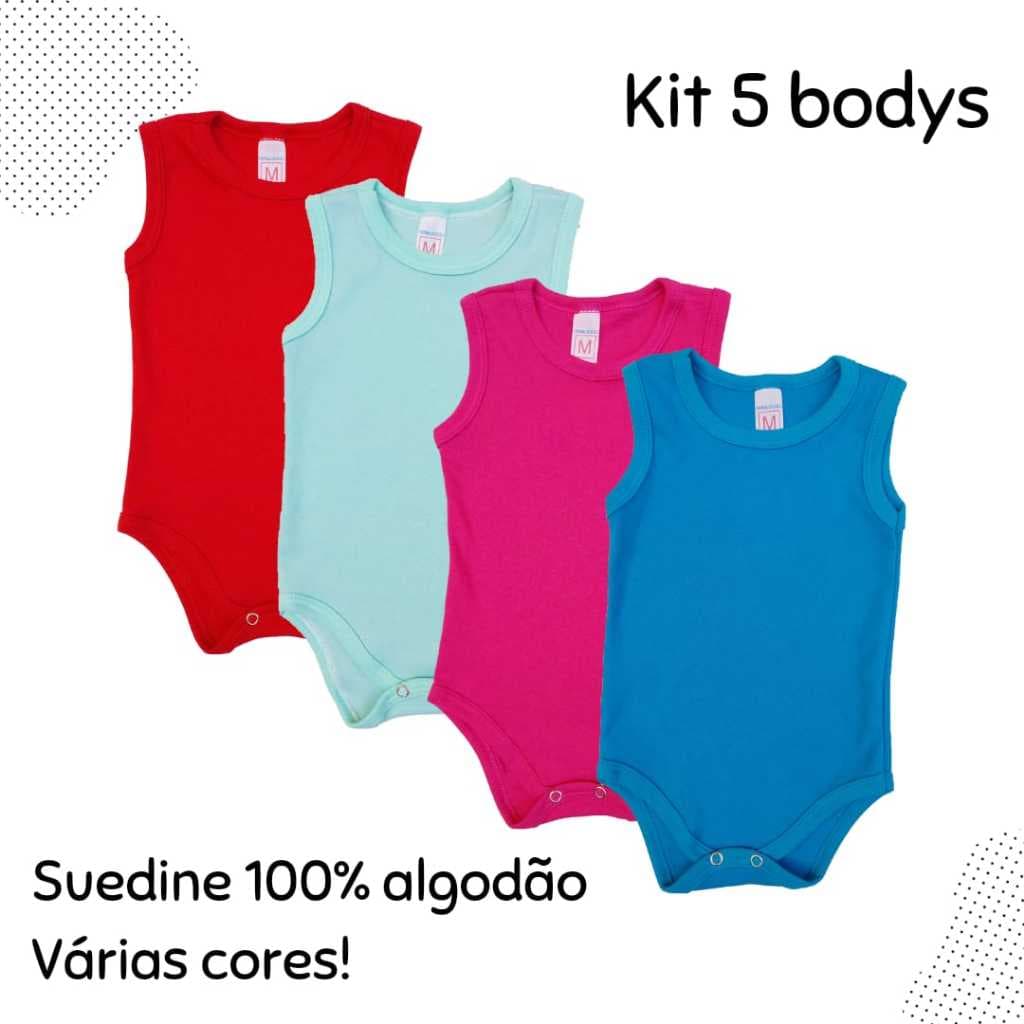 Kit 5 Body Bebê Lisos REGATAS (Variedades de Cores) Suedine 100% Algodão Promoção